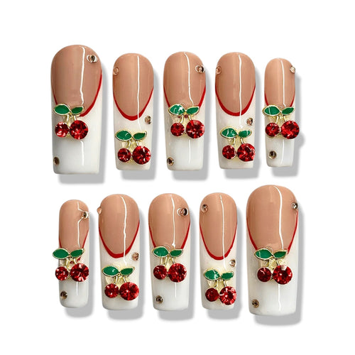 cherry french tips | press-ons